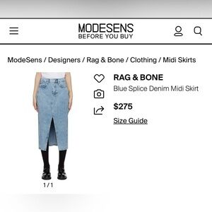 Rag & Bone Blue Denim Midi Skirt size 28